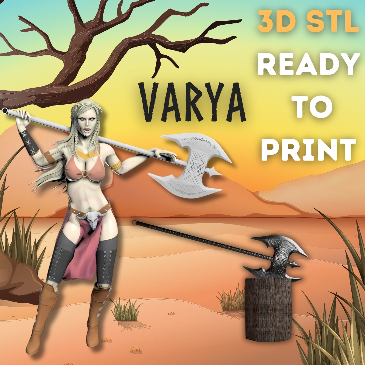 Varya - The Barbarian Princess - Pre-supported STL - 205mm & 75mm & 32mm (SFW & NSFW) + Bust